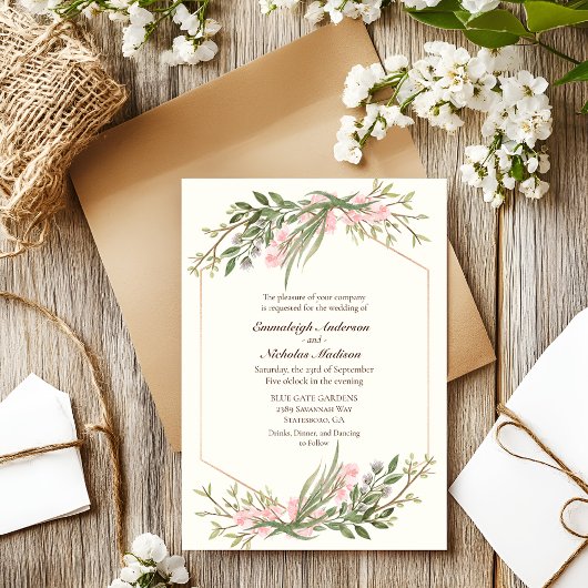 Elegantes Blush Watercolor Botanisches Hochzeitssk Einladung