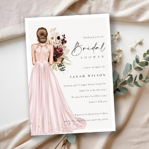 Elegantes Blush Wedding Gown Brautparty laden Dankeskarte