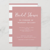 Elegantes Blush White Script Stripe Brautparty Einladung (Vorne/Hinten)
