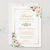 Elegantes Blushing Pink Floral Gold Brautparty Einladung (Vorderseite)