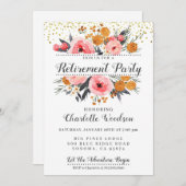 Elegantes Blütenrot Rosa Goldenes Party Einladung (Vorne/Hinten)