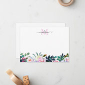 Elegantes Blütenrot Rosa Monogramm Mitteilungskarte (Vorderseite/Rückseite Beispiel)