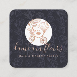 Elegantes Blütenschwarzes Logo Quadratische Visitenkarte