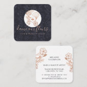 Elegantes Blütenschwarzes Logo Quadratische Visitenkarte (Vorne/Hinten)