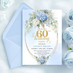 Elegantes Bohemian Soft Blau Gold 60. Geburtstag Einladung
