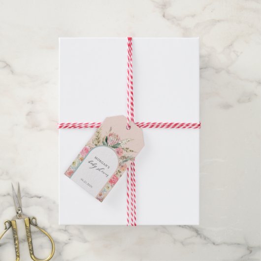 Elegantes Bohemisches Blumenspül-Monogramm Geschenkanhänger (Mit Garn)