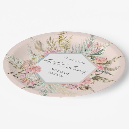 Elegantes Bohemisches Brautparty mit Blumen Pappteller (Schrägansicht)