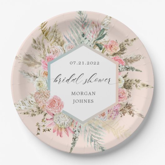 Elegantes Bohemisches Brautparty mit Blumen Pappteller (Vorderseite)