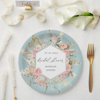 Elegantes Bohemisches Brautparty mit Blumen Pappteller