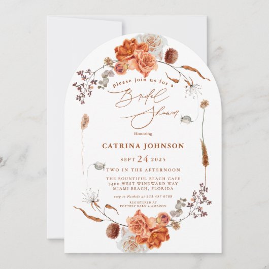 Elegantes Bohemisches florales Brautparty Einladung (Vorderseite)