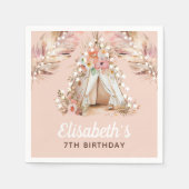 Elegantes Bohemisches Girl Geburtstag Personalisie Serviette (Vorderseite)