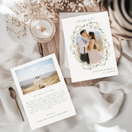 Elegantes Bohemisches Greenery Floral Wedding Foto Dankeskarte