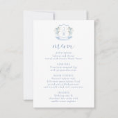 Elegantes Bohemisches Hochzeitsmenü mit hellblauer RSVP Karte (Vorderseite)