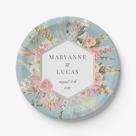 Elegantes Bohemisches Monogramm-Papier Pappteller (Vorderseite)