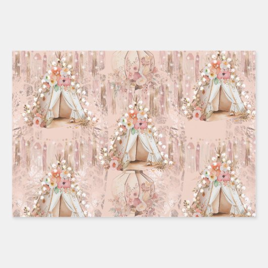 Elegantes Bohemisches Zelt-SchlummerParty Geschenkpapier Set (Vorderseite 2)