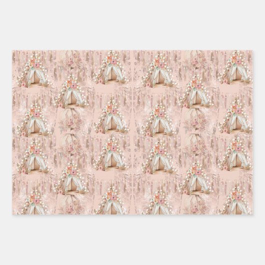 Elegantes Bohemisches Zelt-SchlummerParty Geschenkpapier Set (Vorderseite)