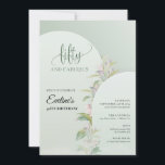 Elegantes bohisches Grün, Blütengrün Einladung<br><div class="desc">Ein absoluter Hit in der Gestaltung der Hochzeitsfeiern, die sich auf allen anderen Festen und Veranstaltungen widerspiegeln - geometrische Arkaden, exquisit kombiniert mit frischer Eukalyptusgrün und Blues Blume Rose, die das Aussehen ein extrem bohemianisches und rustikales Aussehen verleihen. Ja, Sie werden eine Waldnymphe sein, Sandalen tragen, Spitzen tragen, auf einen...</div>