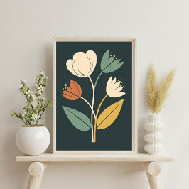 Elegantes Boho Abstrakt Botanische Blume Poster