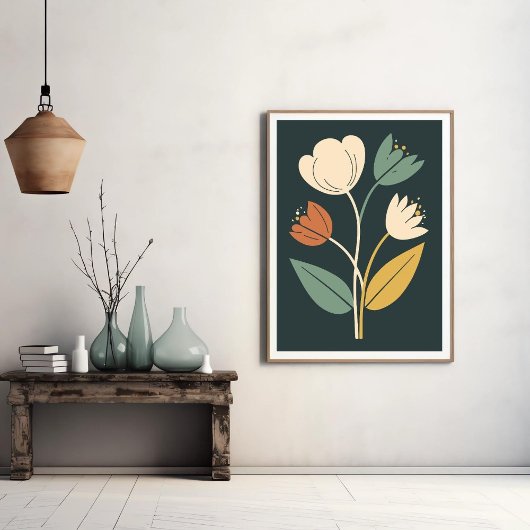 Elegantes Boho Abstrakt Botanische Blume Poster
