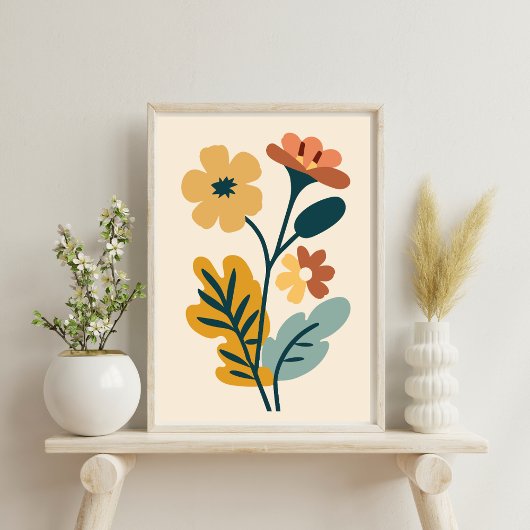 Elegantes Boho Abstrakt Botanische Blume Poster