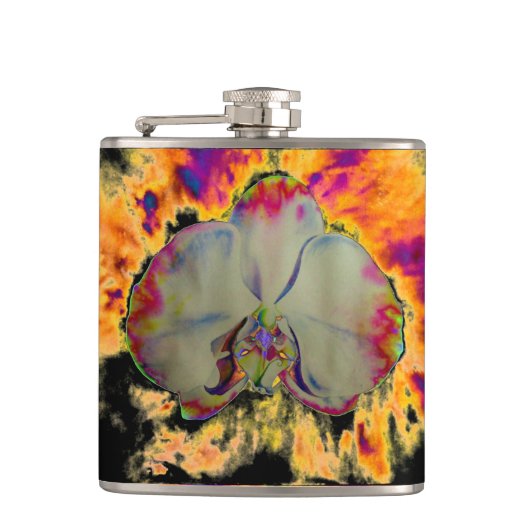 Elegantes boho abstraktes Orchideengemälde Flachmann (Vorderseite)