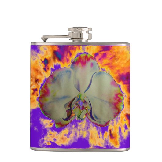 Elegantes boho abstraktes Orchideengemälde Flachmann (Vorderseite)