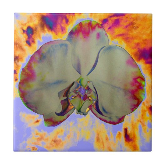 Elegantes boho abstraktes Orchideengemälde Fliese (Vorderseite)