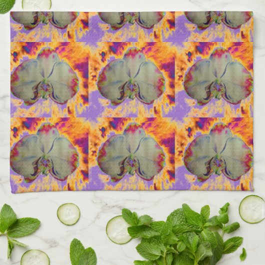 Elegantes boho abstraktes Orchideengemälde Geschirrtuch (Gefaltet)