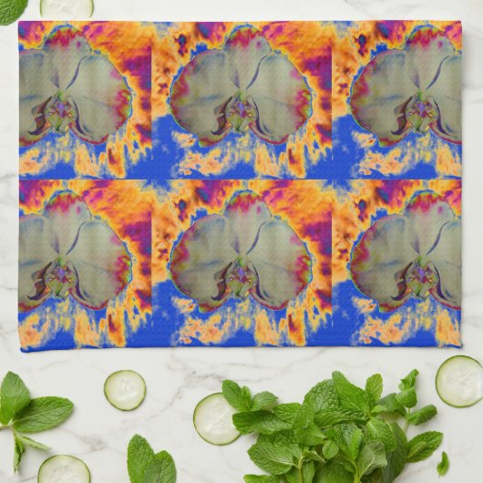 Elegantes boho abstraktes Orchideengemälde Geschirrtuch (Gefaltet)