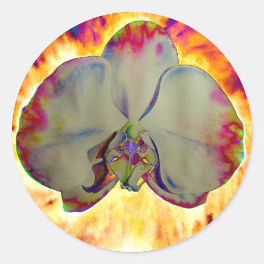 Elegantes boho abstraktes Orchideengemälde Runder Aufkleber (Vorderseite)