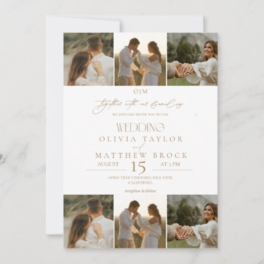 Elegantes Boho Beige & White Foto Hochzeit Einladung (Vorderseite)