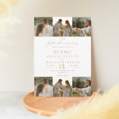 Elegantes Boho Beige & White Foto Hochzeit Einladung