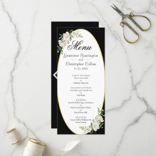 Elegantes Boho Black Floral Wedding Menu Programm