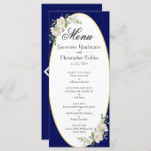 Elegantes Boho Blue Floral Wedding Reception Menü Programm (Vorne/Hinten)