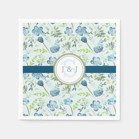 Elegantes Boho Blue Green Watercolor Floral Event Serviette (Vorderseite)