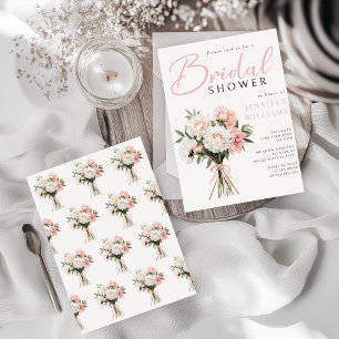 Elegantes Boho Blume Rosa Peonies Brautparty Einladung