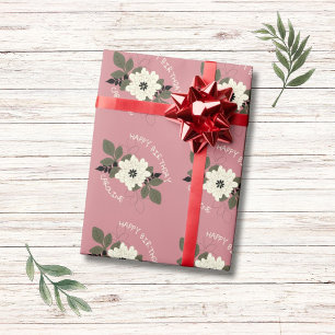 Elegantes Boho-Blumen-"Alles Gute zum Geburtstag"- Geschenkpapier