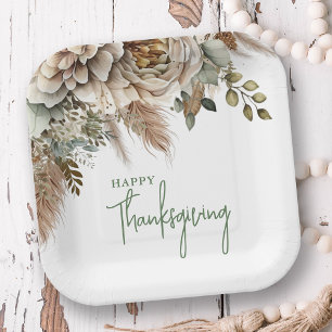 Elegantes Boho-Blumen-Happy-Thanksgiving Pappteller