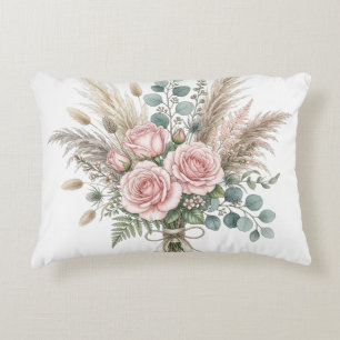Elegantes Boho-Blumenbouquet Blushrosa Kissen 