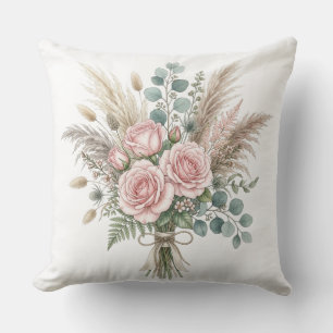 Elegantes Boho-Blumenbouquet Blushrosa Kissen
