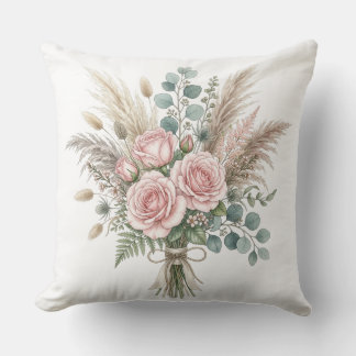 Elegantes Boho-Blumenbouquet Blushrosa Kissen 