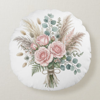 Elegantes Boho-Blumenbouquet Blushrosa Kissen 