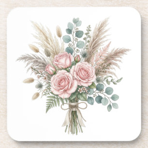 Elegantes Boho-Blumenbouquet Blushrosa Kissen Getränkeuntersetzer