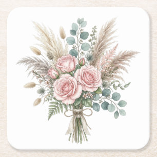 Elegantes Boho-Blumenbouquet Blushrosa Kissen Rechteckiger Pappuntersetzer