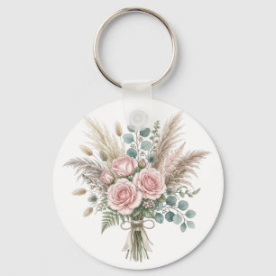 Elegantes Boho-Blumenbouquet Blushrosa Kissen  Schlüsselanhänger