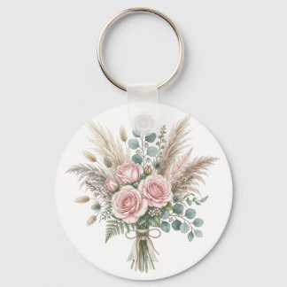 Elegantes Boho-Blumenbouquet Blushrosa Kissen  Schlüsselanhänger