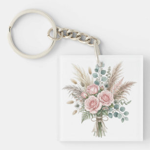 Elegantes Boho-Blumenbouquet Blushrosa Kissen  Schlüsselanhänger