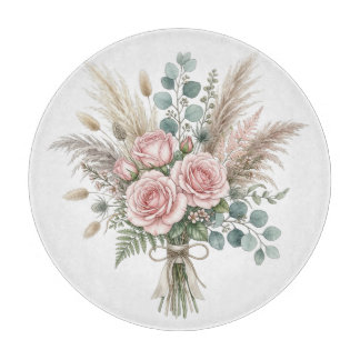 Elegantes Boho-Blumenbouquet Blushrosa Kissen  Schneidebrett