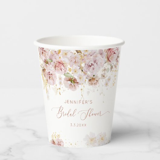 Elegantes boho blumengeschmücktes Brautparty Pappbecher (Vorderseite)