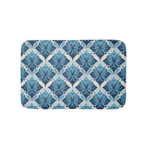 Elegantes Boho-Blumenmuster in Blau Badematte